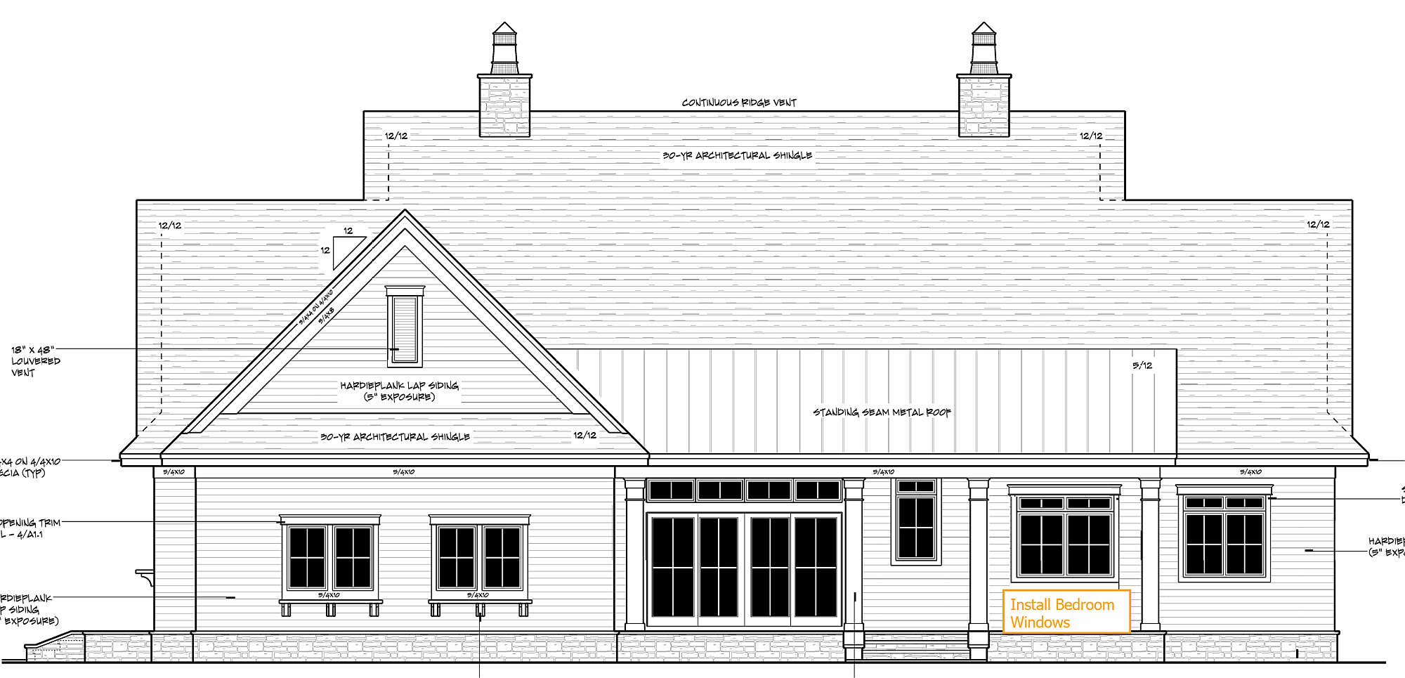House Rear Bedroom Window Rear of House - From Plans